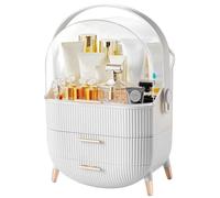Sansixzero Makeup Organizer Countertop and Storage for Bathroom Vanity, Portable Travel Cosmetic Display Cases with Lid and Drawers, Large Cosmetics Skincare Organizer Box -White, White