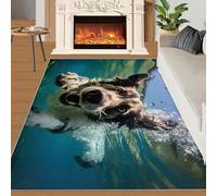 SANSJI 60x90cm Underwater Dog Area Rug for Border Collie Lovers, Non-Slip Washable Swimming Puppy Design Indoor Carpet for Entryway, Funny Pets Theme Floor Mats for Kids, Soft & Resistant