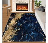 SANSJI Abstract Marble Black Gold Rug Runner Rug 60x180 Carpet, Marble Gilded Navy Blue Area Rugs, Kitchen Non Slip Washable Rugs, Soft Low Pile Easy to Care Rugs for Hallway