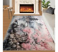 SANSJI Asian Rug 60x90 Area Rugs, Chinese Traditional Rugs for Entryway, Landscape Painting Kitchen Rugs Non Slip Washable, Black Red Easy Care Pile Carpet for Bathroom Entrance