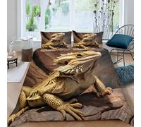 SANSJI Bearded Dragon King Size Duvet Cover Sets, Wild Lizard Microfiber Bedding Set with 2 Pillowcase, Exotic Pet Breathable Comforter Cover for All Seasons, Animals Lover Quilt Cover
