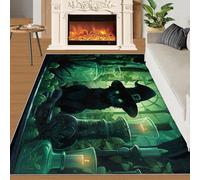 SANSJI Black Cat Rugs for Bedroom 80x150 Rug, Magic Cat Area Rugs for Living Room, Green Cat's Eye Rug Non Slip Washable Rug, Wizard Animal Stain Resistant Carpet for Playroom