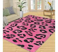 SANSJI Cheetah Print Rug Pink Girls Area Rug & Home Decor, Washable Leopard Print Rugs for Living Room, Non Slip & Low Pile, Bedroom Rugs & Indoor Carpet