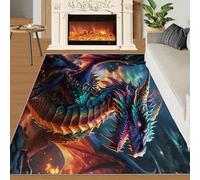 SANSJI Colorful Dragon Rugs for Bedroom 80x120 Rug, Magic Animal Area Rugs for Living Room, Magical World Kitchen Non Slip Washable Rug, Neon Purple Stain Resistant Carpet for Dining Room