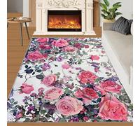 SANSJI Flower Rose Rugs for Girls Bedroom 90x150 cm, Non-Slip Washable Painting Spring Design Area Rug for Women, Soft Low-Pile Pink florals Carpet, Garden Style
