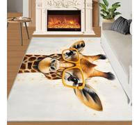 SANSJI Funny Giraffe Rugs for Living Room, Cute Animal 180x200 Carpet, Watercolor Area Rugs Non Slip Washable Mats, Yellow and White Indoor Rugs for Bedroom