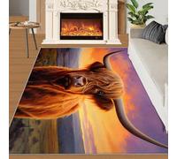 SANSJI Highland Cows Area Rug 60x90 cm - Non-Slip Washable Low-Pile Funny Cattles Design Indoor Carpet for Entryway, Farmhouse Animal Theme for Kids, Teens & Boys, Modern Style Floor Mats