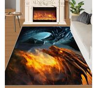 SANSJI Ice & Fire Dragon Area Rug 100x200 cm - Non Slip Washable Fantasy Dragon Rugs for Living Room, Magic Animal Design Indoor Carpet for Teens, Soft & Resistant Floor Decor