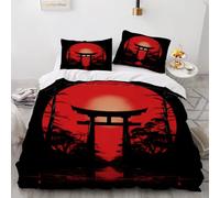 SANSJI King Size Duvet Cover Sets, Japanese Torii Microfiber Bedding Set with 2 Pillowcase, Blood Red Breathable Comforter Cover, Dark Forest Quilt Cover Sets All Seasons, Anime Drawing