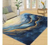 SANSJI Marble Rug Fluid Art Rugs for Bedroom, Washable Blue & Gold Rug Non Slip & Low Pile, Soft Area Rugs, Indoor Carpet & Home Decor