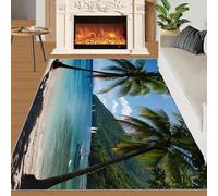 SANSJI Ocean Rug - 100 x 200, Indoor Tropical Island Decor Carpet, Non Slip Washable Beach Design Area Rugs for Bedroom, Soft Resistant for High Traffic Areas, Palm Trees