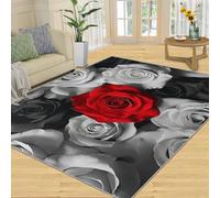 SANSJI Rose Rugs for Bedroom Red Floral Rugs for Living Room, Black and Gray Carpet, Indoor Washable Rug, Non Slip & Low Pile Area Rug & Home Decor 160x230
