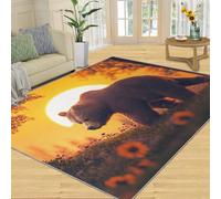 SANSJI Rug - Brown Bear Home Decor, 150x180 Area Rug, Sunset Forest Rugs for Living Room, Washable Rugs for Bedroom, Indoor Carpet, Non Slip & Low Pile, Natural Landscapes Gifts