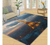 SANSJI Rug - Paris Landscape Home Decor 200x290 Area Rug, Eiffel Tower Rugs for Living Room, Washable Rugs for Bedroom, Indoor Carpet, Non Slip & Low Pile, City Night View Gifts