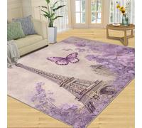SANSJI Rug - Romantic Paris Home Decor, 180x270 Area Rug, Butterfly Purple Rugs for Living Room, Washable Rugs for Bedroom, Non Slip Carpet, Low Pile & Easy Care, Eiffel Tower Landscape Gifts