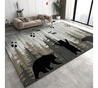 SANSJI Silhouette Bear Black Rug 60x90 Area Rugs for Entryway, Rustic Woodgrain Forest Gray Rugs, Kitchen Rugs Non Slip Washable, Easy Care Pile Carpet for Bathroom Entrance