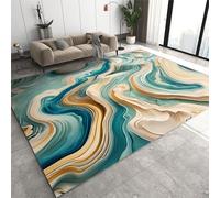 SANSJI Teal Gold Liquid Abstract Marble Area Rug, Modern Aesthetic Machine Washable Floor Carpet, Soft and Plush Mats for Living Room Bedroom 90 x 120 cm