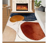 SANSJI Terracotta Geometry Large Rug for Bedroom, Mid Century Area Rugs 160x230 Carpet, Burnt Orange Rugs Non Slip Washable, Navy Block Gold Stain Resistant Mats for Living room