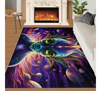 SANSJI Trippy Alien Rugs Living Room 90x180 Carpet, Hippie Graffiti Area Rugs, Psychedelic Alien Rugs Non Slip Washable, Outer Space Stain Resistant Carpet for Playroom
