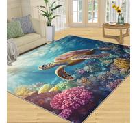 SANSJI Turtle Rug & Home Decor - 150x180 Rug Colorful Coral Rugs for Bedroom Living Room Ocean Area Rugs - Washable Non Slip Soft Low Pile Carpet