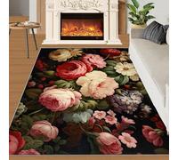 SANSJI Vintage Floral Rugs for Girls Bedroom 160x230 cm, Non-Slip Washable Boho Flower Design Area Rug for Women, Soft Low-Pile Watercolor Carpet, Blossom Peony Rose Style