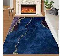 SANSJI Watercolor Fluid Blue Area Rug 60x120 for Bedroom, Navy Blue Gold, Kitchen Non Slip Washable, Soft Short Pile Carpet for Laundry Room
