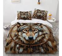 SANSJI Wolf King Size Duvet Cover Sets, Native American Microfiber Bedding Set with 2 Pillowcase, Wolf Animal Breathable Comforter Cover for All Seasons, Southwestern Quilt Cover