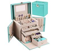 SANSREPONSE Jewelry Box Large Luxurious Accessory Case Accessory Storage Accessory Box with Lock Mirror Earrings Necklace Ring Rests Gift for Women (L.TiffanBlue)