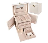 SANSREPONSE Jewelry Box Large Luxurious Accessory Case Accessory Storage Accessory Box with Lock Mirror Earrings Necklace Ring Rests Gift for Women (L.Pearl white)