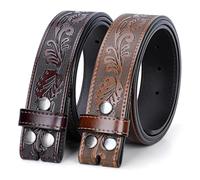 SANSTHS 2 Pack Western Belts for Men without Buckle, Cowboy Belt for Buckle Western Leather Belt Straps for Jeans, Coffee & Brown, for Waist 37"-43"