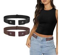SANSTHS 2Pack Elastic Belt No Buckle for Men Women Stretch Adjustable No Show Invisible Belt Unisex for Jeans Pants A Black Brown L
