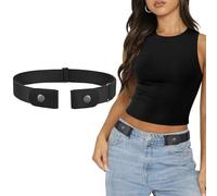 SANSTHS 2Pack Elastic Belt No Buckle for Men Women Stretch Adjustable No Show Invisible Belt Unisex for Jeans Pants A Black S