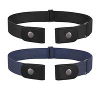 SANSTHS 2Pack Ladies Black Elastic Belt No Buckle Belt for Men Women Stretch Snake No Show Invisible Unisex for Jeans Pants A Black Blue S