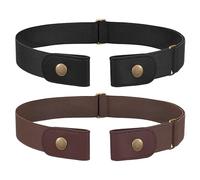 SANSTHS 2Pack Ladies Brown Elastic Belt No Buckle Stretch No Show Snake Invisible Belt Plus Size for Jeans Pants Buckless B Black Brown L