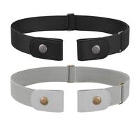 SANSTHS 2Pack Ladies Elastic Belt No Buckle Belt for Men Women Elasticated Adjustable No Show Buckless Unisex for Jeans Pants A Black Gray L