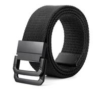 SANSTHS Canvas Belt with Double Ring Buckle, Fabric Web Belt for Women Men Double Ring for Outdoor & Casual Wear, Black Buckle/ Black, Waist Size 28"-32"