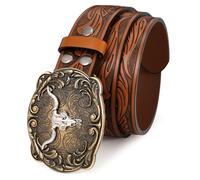 SANSTHS Western Cowboy Belt for Men Women Cowgirl PU Leather Waist Belt Men Full Grain Leather Casual Ranch Work with Adjustable Leather Hole 150cm Longhorn Brown XXL
