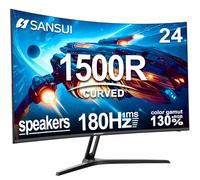 SANSUI Curved Gaming Monitor 24 Inch Up to 180Hz MPRT 1ms with Built-in Speakers Computer Monitor FHD 1080P Freesync 130% sRGB HDR, HDMI DP Ports VESA Mount Bracket