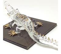 Sansukjai 8 Inches Crocodile Figurines Hand Blown Glass Art W' 22k Gold Trim Animals Collectible Gift Home Decor, Clear Gold