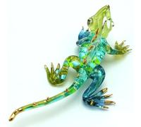 Sansukjai Chameleon Miniature Tiny Hand Blown Glass Art Figurines Animals Collectible Gift Home Decorate (Clear Green)
