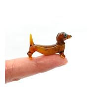 Sansukjai Dachshund Micro Tiny Figurines Hand Blown Glass Art Animals Collectible Dog-Lover Gift Home Decor (Marble Brown)