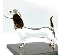 Sansukjai Dachshund Miniature Figurines Dog Animals Hand Blown Glass Art Gold Trim Collectible Gift Decorate (4 inches Clear and Gold)