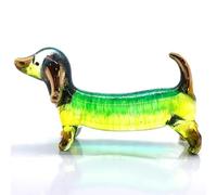 Sansukjai Dachshund Miniature Figurines Dog Animals Hand Painted Blown Glass Art Gold Trim Collectible Gift Decorate, Blue Green (Old)
