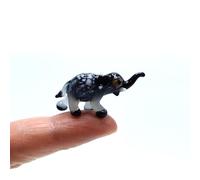 Sansukjai Elephant Tiny Micro Figurines Hand Blown Glass Art Animals Collectible Gift Home Décor, Trunk Up (Black)