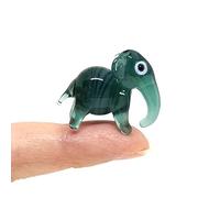 Sansukjai Elephant Tiny Micro Figurines Hand Blown Glass Art Animals Collectible Gift Home Décor, Trunk Down (Green)