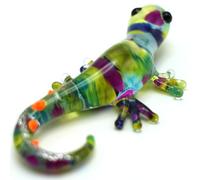 Sansukjai Gecko Tiny Miniature Figurines Hand Blown Glass Art Animals Collectible Gift Home Decorate (Multicolor)