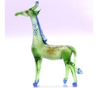 Sansukjai Giraffe Miniature Figurines Animals Hand Painted Blown Glass Art Collectible Gift Decorate, Multi-Green (O)