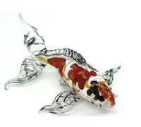 Sansukjai Japanese Koi Carp Fish Miniature Figurines Animals Hand Blown Glass Art Collectible Gift Decorate (4" White Red)