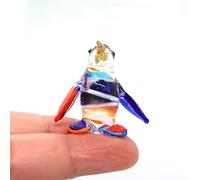 Sansukjai Penguin Tiny Figurines Hand Blown Glass Art Bird Animals Collectible Gift Home Décor (Blue Orange)