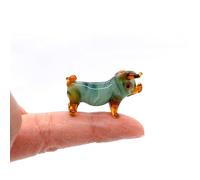 Sansukjai Pig Micro Tiny Figurines Hand Blown Glass Art Animals Collectible Gift Home Decor#1 (Marble Green Amber)